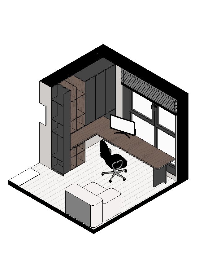 3D drawing of workplace in bedroom