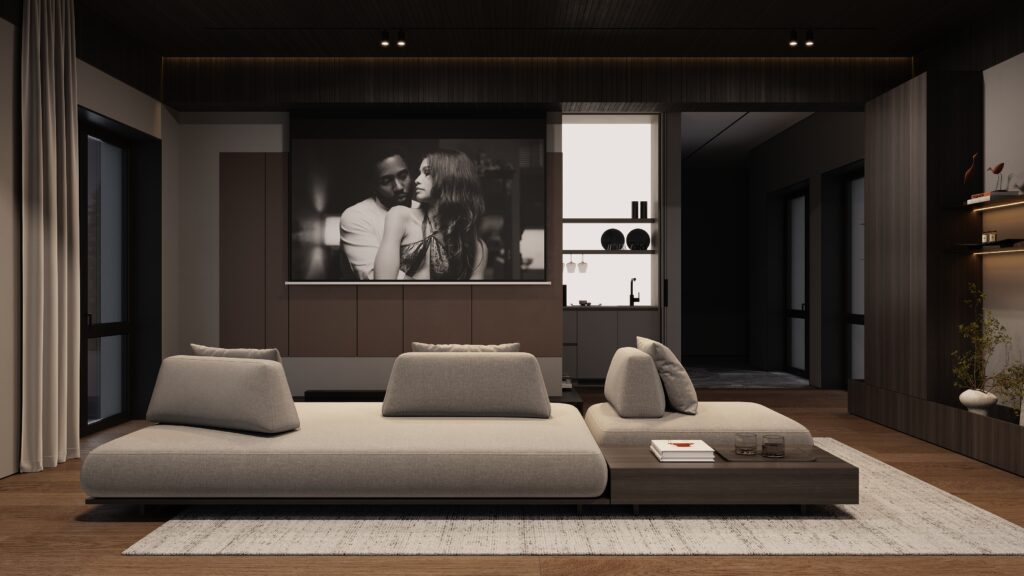 Night view with projector and minibar